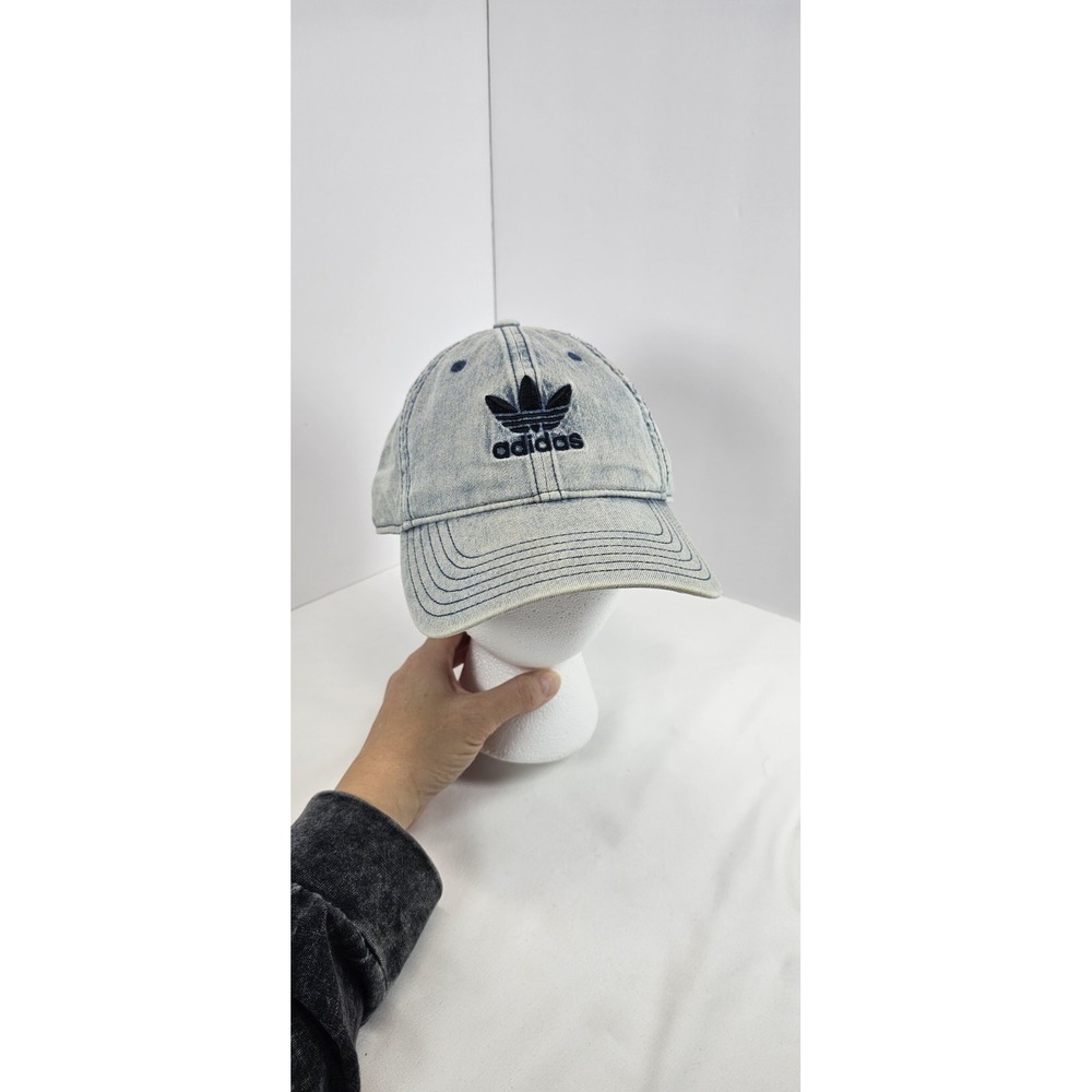 Adidas Originals Trefoil Denim Dad Hat Light Wash Adjustable Cap One Size Cotton